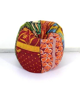 Handmade Vintage Cotton Kantha Floral Bohemian Bean Bag Cotton Hassock Pouf - Picture 1 of 4