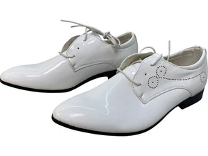 Junhong Prestige Men's White Patent Lace Up Dress Shoes Size UK 8.5 - Picture 1 of 12
