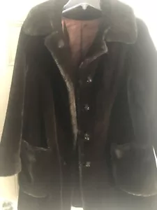 Borgana by Sportowne VTG Brown Faux Fur DBL Breasted Coat Women's M/L 1960’s - Picture 1 of 10