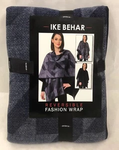 Ike Behar Reversible Fashion Wrap 100% Polyester One Size Fits All Blue Plaid - Picture 1 of 2