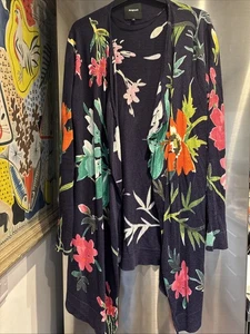 DESIGUAL FLORAL AND BEADED LONG LINE WATERFALL CARDIGAN SIZE M - Picture 1 of 10