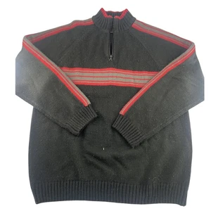Vtg Fusion Sweater Mens Large Black Red Gray 1/4 Zip Pullover Grandpa Knit - Picture 1 of 9