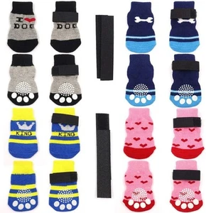 4 Pairs Anti-Slip Dog Socks and Cat Socks with Rubber Reinforcement and 8 Small - Picture 1 of 7