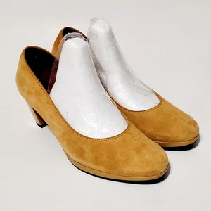 Ara Tacy1 Pump Block Heel Yellow Butter Suede Sandal Luxury Shoes Wms 7US 37.5EU - Picture 1 of 23