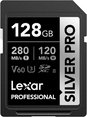 Silver Pro SD Card 128GB, UHS-II Memory Card, V60, U3, C10, SDXC Card, up to 28 - Image 1 of 4