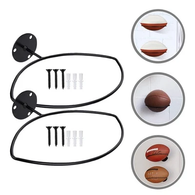 2 Pcs Wall Mount Basketball Holder Iron Storage Rack Sports Display - Image 1 of 4