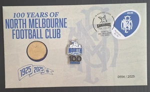 2025 Australia Cent Nth Melb Football Club PNC w $1 UNC coin & Pin & $1.70 stamp - Picture 1 of 3