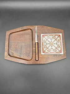 NEW Vintage Wooden Cheese Charcuterie Wooden Board W/ Magnetic Knife - Japan - Picture 1 of 5
