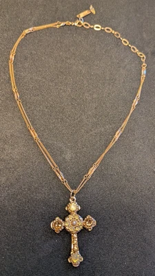 Mariana cross and chain w charm Swarovski embellished crystals rose gold color - Image 1 of 4