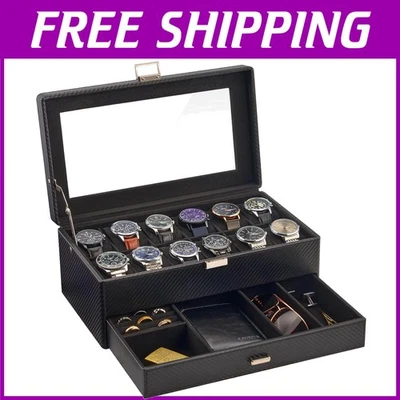 Vitrina de reloj de lujo de 2 capas para hombre - Tiene capacidad para 12 relojes y joyas organizadas Foto 1 de 4