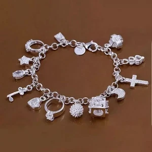 Duradero Alta Calidad Nuevo Impecable Pulsera de Plata de Ley 925 con Dije... - Imagen 1 de 4