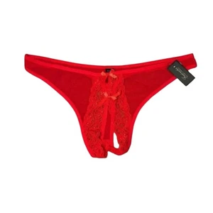 NWT Frederick's of Hollywood Kandy Lee Crotchless Red Lace Thong Panties Sz 1X - Picture 1 of 3