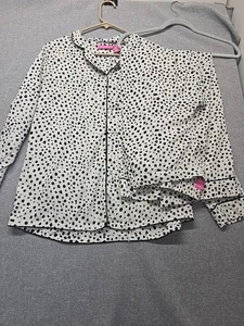 Isaac Mizrahi Pajamas Womens Size Large Top & Bottoms White Black Cow Print - Picture 1 of 24