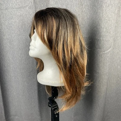 Euro Collection Dark Brown Highlights Straight Layered Hair Wig - Image 1 of 4