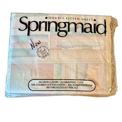 Springmaid Double Fitted Sheet Vintage NOS Sierra Dust Grey Percale No Iron - Image 1 of 4