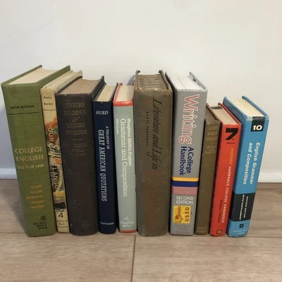 10 Book Lot Vintage Language Books Props Decor Textbook Literature, Composition - Imagem 1 de 4