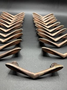 Mid Century Bronze Chevron Drawer Pulls Lot of 21 • Vintage 50s Boomerang Pulls - Picture 1 of 11