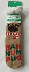 Two Left Feet BAH HUM PUG Mistletoes SLIPPER SOCKS NEW OS Fluffy Lining NON-SLIP - Picture 1 of 1