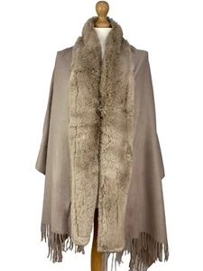  New Winter Heavy Weight Plain Scarf With Faux Fur Poncho Super Soft Shawl Wrap - Picture 1 of 9