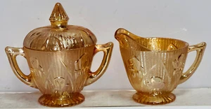 Jeannette IRIS IRIDESCENT CREAMER & SUGAR W/LID - Picture 1 of 2
