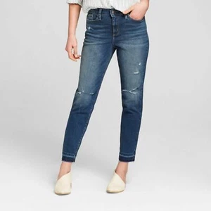 Pantalones de mezclilla Universal Thread para mujer 8 dobladillo corto borde crudo recto destruido NUEVO - Imagen 1 de 11