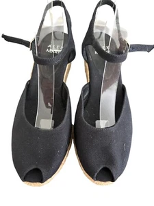Alex Marie Black Espadrille Peep Toe Wedge Sandals With Adjustable Strap Size 7M - Picture 1 of 11