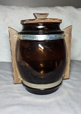 Vintage SIESTA WARE Glass Snack Cookie Jar Barrel With Lid DOUBLE HANDLE Amber