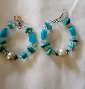 Crystal Earrings Blue Stone Beads, Women's Simulated Pearl For Pierced Ears - Picture 1 of 6