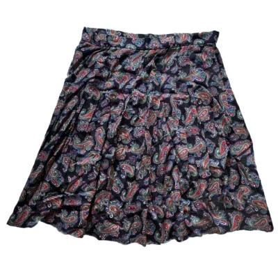 Vintage Talbots Skirt Pleated Paisley Wool 14 Mid Length Black Red Green Blue - Image 1 of 4