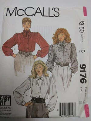 Blouse Top Shirt Pussy Bow Tie 12 McCalls 9176 Sewing Pattern UC VTG 80s Dressy - Image 1 of 4