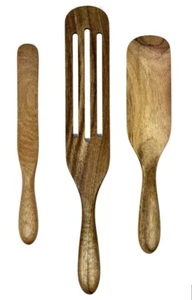 Nuovo Set Strumento Cucina Bel Piatto Legno Acacia Cucchiaio Allungato Spatola 3 Pezzi - Foto 1 di 3