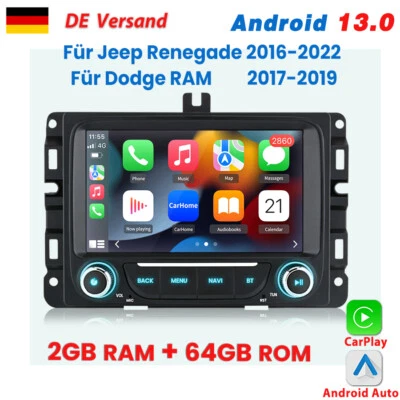 Für Jeep Renegade 2016-2022 Dodge RAM 2013-2019 Carplay Autoradio GPS NAVI 2+64G - Bild 1 von 4