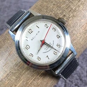 Vintage Bel-Air Men Incabloc Black Expansion Band Mechanical Wind Watch 6 1/2" - Picture 1 of 12