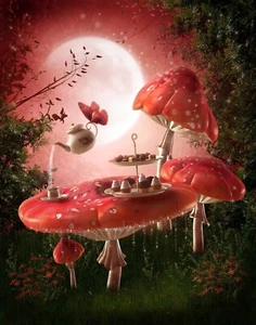 Alice in Wonderland Mushroom tea party photography backdrop 6ftx5ft wide - Picture 1 of 1