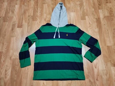 Polo Ralph Lauren 连帽 T 恤条纹蓝色 Kelly 绿色 XL 码学院  — 第 1/4 张图片