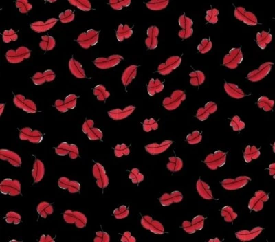 Loralie Design- Lotsa Lips 💋 on Black - Quilting and Crafting Cotton Fabric - Image 1 of 4