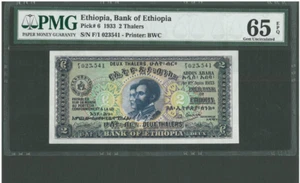ETHIOPIA BANK OF ETHIOPIA 2 THALERS 1933 P6 UNC - Picture 1 of 2