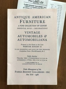 Antique American Furniture / Automobiles Parke Bernet Auction Catalog July 1968 - Imagen 1 de 6