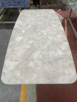 White Crystal Quartz Agate Stone Dining Table Top, Agate Quartz Stone Top Decor - Image 1 of 4