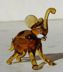 Elefantenfigur Stoßzähne braun Miniatur Murano Kunst geblasenes Glas Elefant Figur - Bild 1 von 1