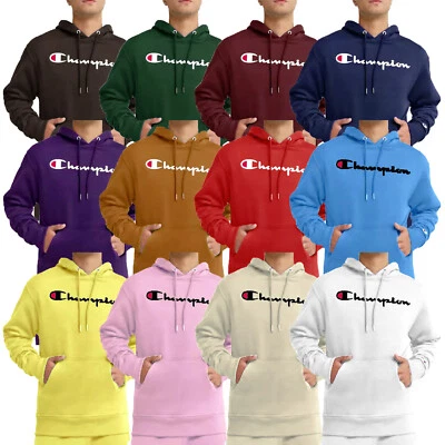 Champion Brand Hoodie Heavy Pullover Big Script Logo Jacket Powerblend Fleece - Image 1 of 2
