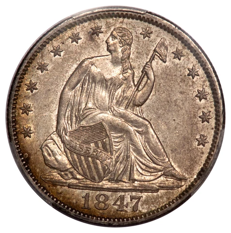 1847 50C Liberty Seated Half Dollar PCGS AU58 Cover