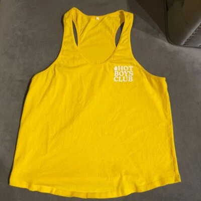Camiseta sin mangas "Hot Boys Club" amarilla vibrante espalda deportiva para hombre camiseta de gimnasio de entrenamiento - XL Foto 1 de 3