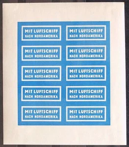 GERMANY 1937 AIRSHIP LZ 129 Hindenburg,Cpl VF Imperf Airmail Label/Sticker Sheet - Picture 1 of 2