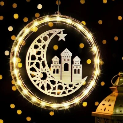 Eid Ramadan Decorative Window Lights, 8in Eid Moon Star Hanging Lights with... - Image 1 of 4