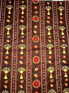 Fall Thanksgiving Fabric Brown Stripe Wheat Bundle Leaves 19” x 44” - Picture 1 of 2