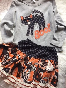 Boo Cat 2 PC Set  Top/Skirt Size 8 Girls Bella Grace Creation - Picture 1 of 5