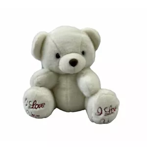JS Toys White Teddy Bear 12" Plush Embroidered I Love You Paws Stuffed Animal - Picture 1 of 8
