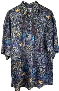Camisa De Colección City Streets Seda Arte Abstracto Guitarra Música Fiesta Club 100% Seda M - Imagen 1 de 8