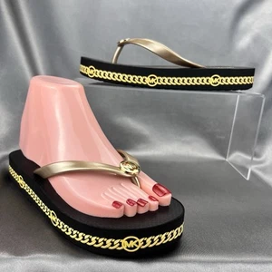 Michael Kors Damen 6 Logo Flip Flops Mode Sandalen schwarz/gold RX24D MK Schuhe - Bild 1 von 12